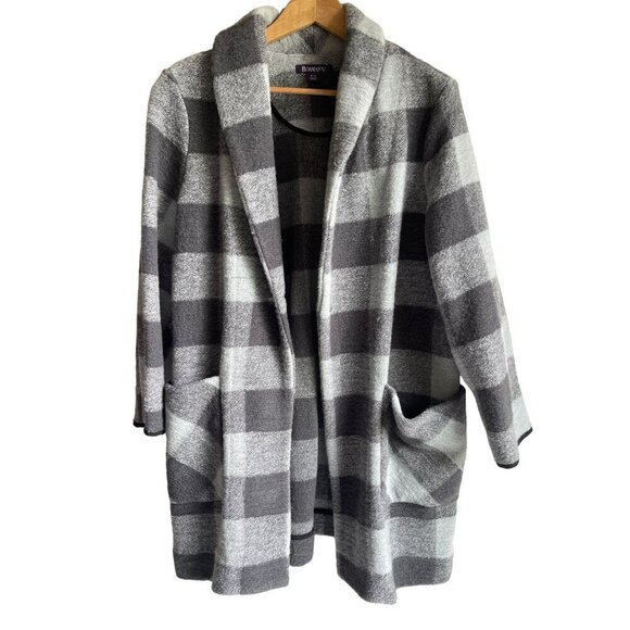 NWOT ROAMANS Size 16W Gray Buffalo Plaid Wool Blend Jacket Long Sleeve Collared - Picture 2 of 7